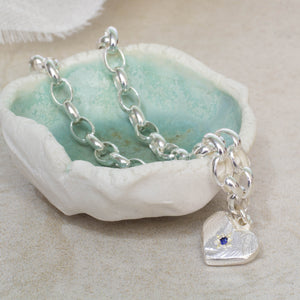 Sapphire Heart Charm Bracelet - Sterling Silver