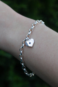 Sapphire Heart Charm Bracelet - Sterling Silver