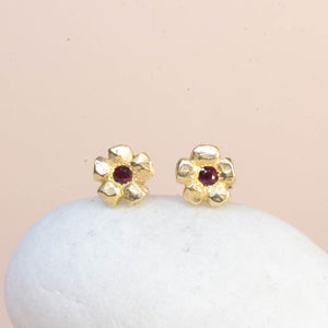 Flower Studs - 9ct Yellow Gold with Rubies