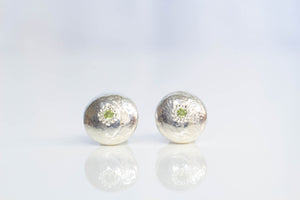 Pebble studs - Sterling Silver with Green Peridot