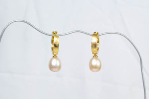 Endora Hoop Earrings - Gold Plated with Pink Pearls