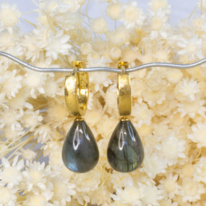 Endora Hoop Earrings - Gold Plated with Labrodite
