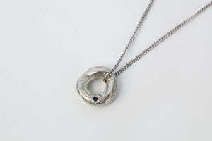 Circle Pendant - White Gold with  Blue Sapphire - Small