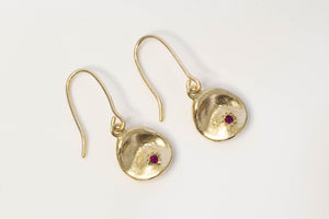 Water Drop Earrings - Yellow Gold with Rubies