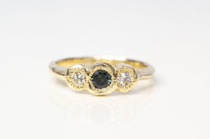 Torci Ring - 9ct Yellow Gold with Blue-Green Sapphire and Diamonds