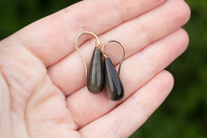 Dione Drop Earrings - Gold with Obsidian