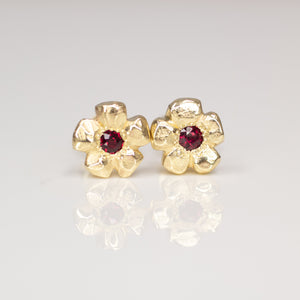 Flower Studs - 9ct Yellow Gold with Rubies