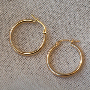 Round Hoop Earring - 15mm - 9ct Yellow Gold