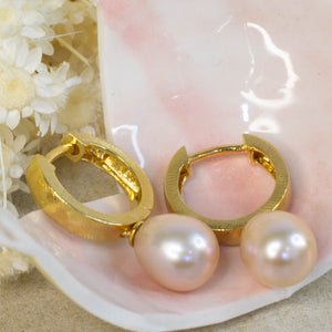 Endora Hoop Earrings - Gold Plated with Pink Pearls