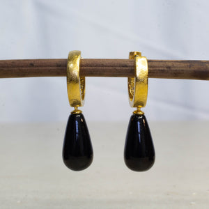Endora Hoop Earrings - Gold Plated with Onyx