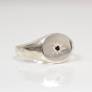 Signet Ring - Sterling Silver with Red Garnet