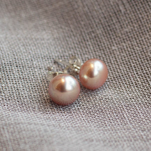 Natural Freshwater Pearl Studs - Pink - 8mm