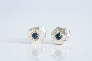 Boulder Studs with Blue Sapphires - Sterling Silver