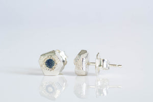 Boulder Studs with Blue Sapphires - Sterling Silver