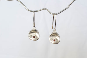 Water Drop Earrings - Sterling Silver with Red Garnets
