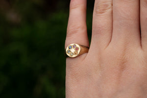 Rainbow Signet Ring - 9ct Yellow Gold with Sapphires