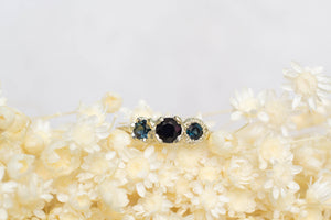 Hecate Ring - White Gold with Black and Teal Sapphires