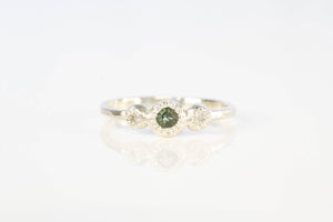 Aura Ring - Sterling Silver with Green Sapphire and Diamonds