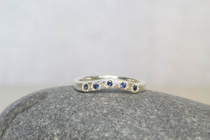Square Fitted Band with Sapphires  - Sterling Silver