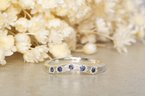 Square Fitted Band with Sapphires  - Sterling Silver