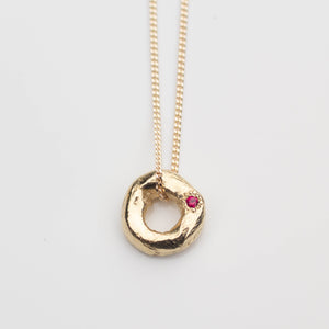 Circle Pendant - Yellow Gold with Ruby - Small