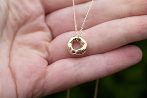 Circle Pendant - Yellow Gold with Ruby - Small