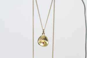 Water Drop Pendant - Yellow Gold with Ruby