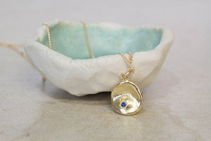Water Drop Pendant - Yellow Gold with Blue Sapphire