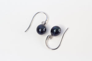 Pearl Drop Hook Earrings - Black - Sterling Silver