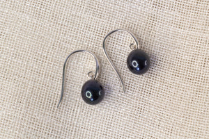 Pearl Drop Hook Earrings - Black - Sterling Silver