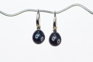 Pearl Drop Hook Earrings - Black - Sterling Silver