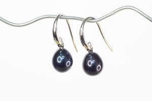 Pearl Drop Hook Earrings - Black - Sterling Silver