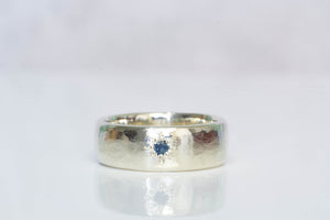 Subtle Band with Star-Set Sapphire - 9ct White Gold