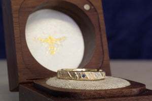 Bark Band with Diamonds and Sapphires - 9ct Yellow Gold
