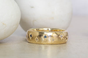 Matariki Band - 9ct Yellow Gold with Sapphire and Diamonds