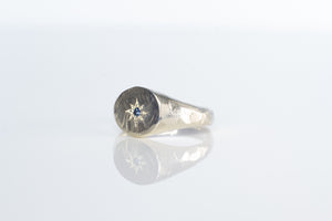 Sirius Signet Ring - 9ct White Gold with Blue Sapphire