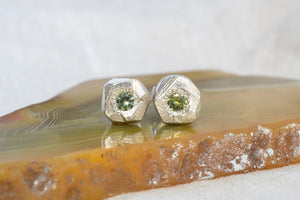 Boulder Studs - White Gold with Green Sapphires