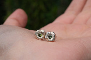 Boulder Studs - White Gold with Green Sapphires