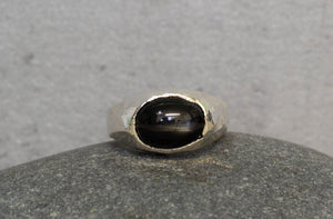 Signet Ring with Black Star Diopside - Sterling Silver