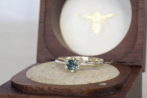 Vesta Ring - 9ct White Gold with Teal Sapphire