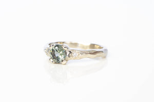 Mira Ring - 14ct White Gold with 5.5mm Green-Grey Sapphire