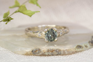 Mira Ring - 14ct White Gold with 5.5mm Green-Grey Sapphire