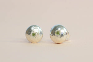 Pebble studs - Sterling Silver with Green Peridot