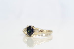 Thalia Ring - 14ct White Gold with Blue-Green Sapphire and Diamonds