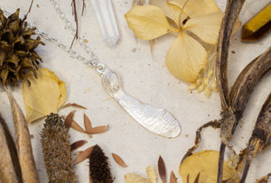 Sycamore Seed Necklace - Small Curved - Sterling Silver