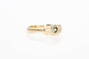 Torci Ring - 9ct Yellow Gold with Green Sapphire and Diamonds