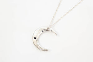 Moon Pendant - Sterling Silver with Sapphire