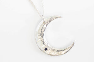 Moon Pendant - Sterling Silver with Sapphire