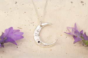 Moon Pendant - Sterling Silver with Sapphire