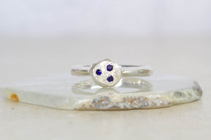 Geo Ring with Sapphires - Sterling Silver